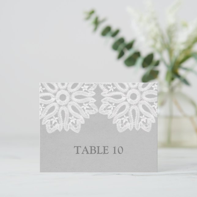 Gray Elegant Lace Table Number Postcard (Standing Front)