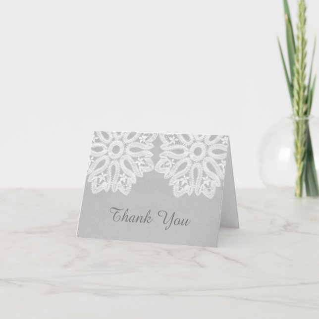 Gray Elegant Lace Thank You Card (Front)