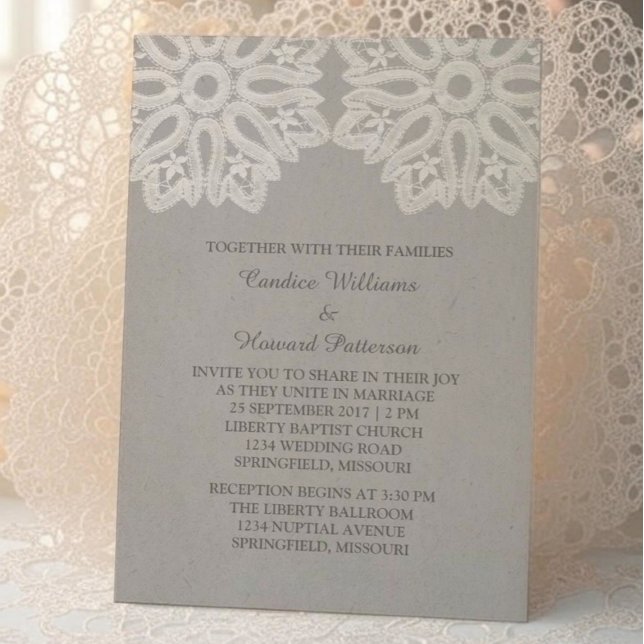 Gray Elegant Lace Wedding Invite (Gray Elegant Lace Wedding Invite)