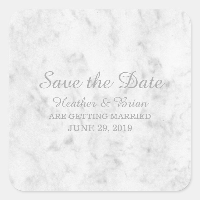 Gray Elegant Marble Save the Date Square Sticker (Front)