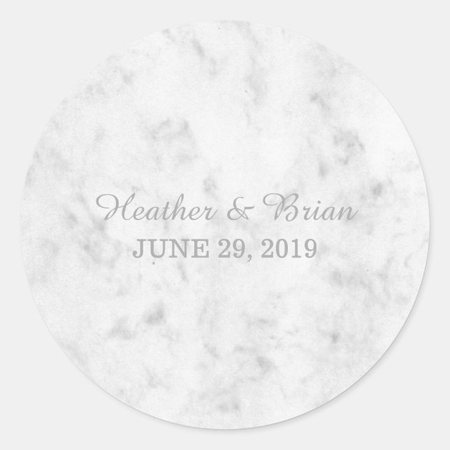 Gray Elegant Marble Wedding Classic Round Sticker (Front)