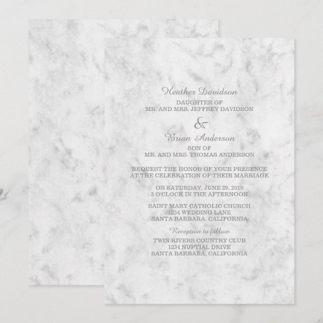 Gray Elegant Marble Wedding Invite (Front/Back)