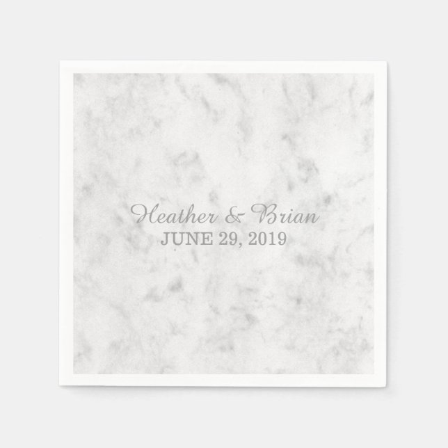 Gray Elegant Marble Wedding Napkins (Front)