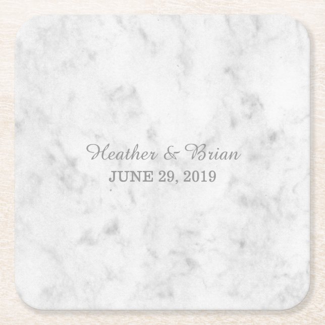 Gray Elegant Marble Wedding Square Paper Coaster (Front)