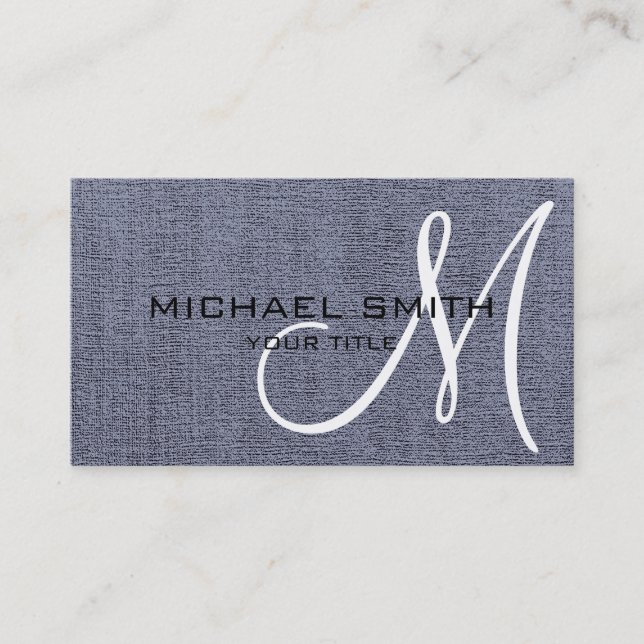 Gray Elegant Monogram Canvas Look Business Card (Front)