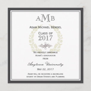 Gray Elegant Monogram Graduation Announcement