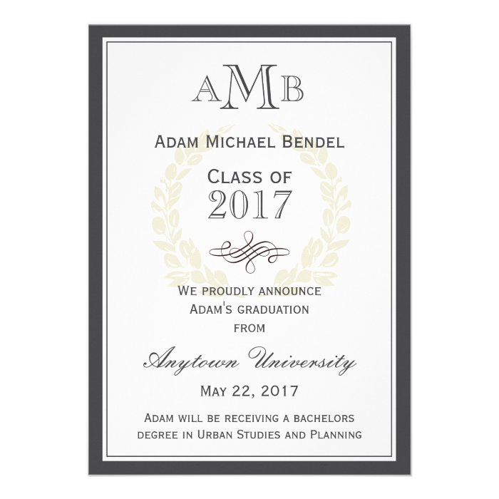Gray Elegant Monogram Graduation Announcement