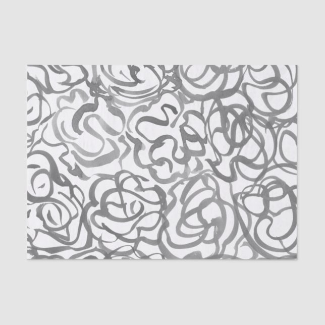 Gray Elegant Neutral  Swirls Abstract Watercolor   Tissue Paper (Front)