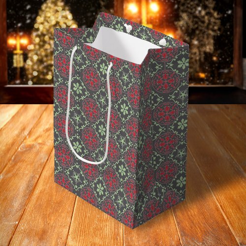 Gray Elegant Nordic Winter Trendy Snowflake Medium Gift Bag