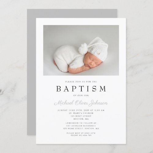 Gray Elegant Photo Boy Baptism Invitation