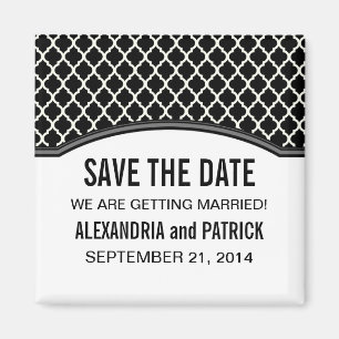 Gray Elegant Quatrefoil Save the Date Magnet