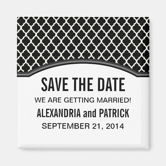 Gray Elegant Quatrefoil Save the Date Magnet (Front)