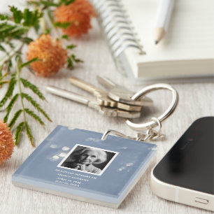 Gray Elegant Remembrance Tribute Funeral Memorial Keychain