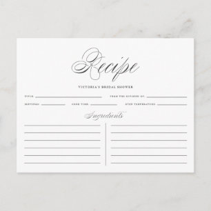 Gray Elegant Script Bridal Shower Recipe Card