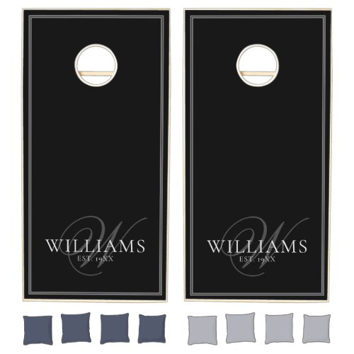 Gray Elegant Script Family Monogram Name Cornhole Set