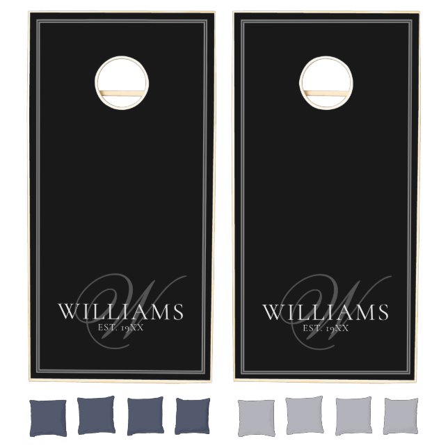 Gray Elegant Script Family Monogram Name Cornhole Set (Set)