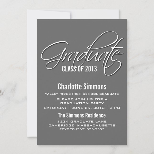 Gray Elegant Script Graduation Invite (Front)