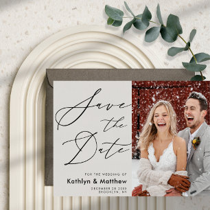 Gray Elegant Script Modern Photo Simple Wedding Save The Date