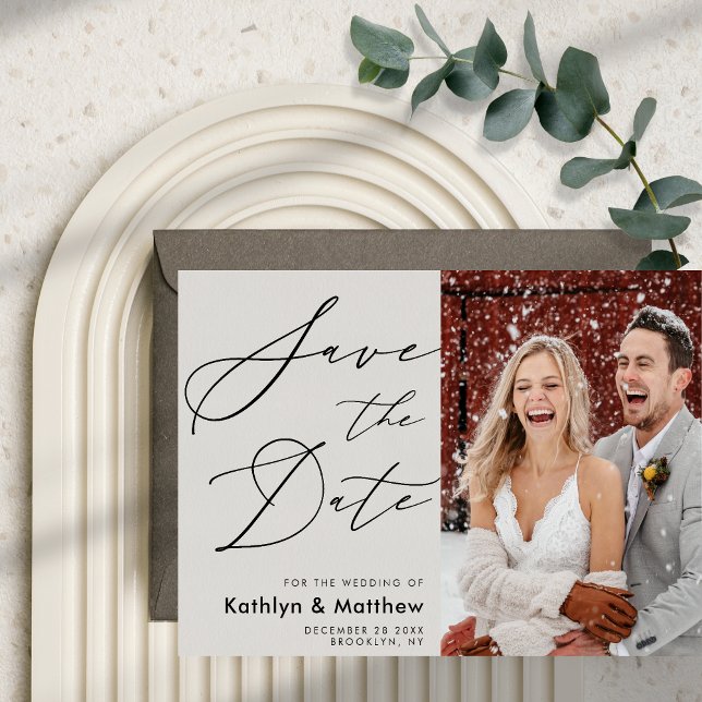Gray Elegant Script Modern Photo Simple Wedding Save The Date (Creator Uploaded)