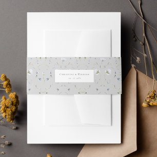 Gray Elegant Winter Wildflowers Wedding Invitation Belly Band