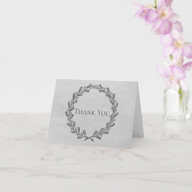 Gray Elegant Wreath Thank You Card (Orchid)