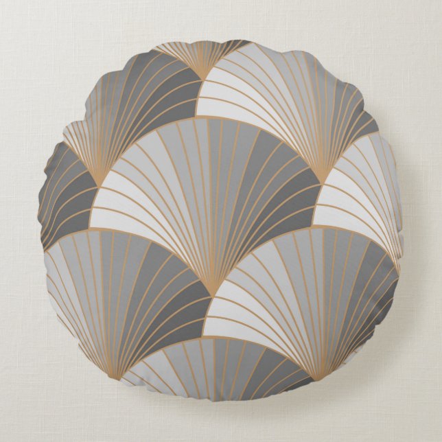 Gray elements with gold outline. seamless pattern. round pillow (Front)