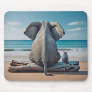 Gray Elephant and Mouse On Beach Log Pad