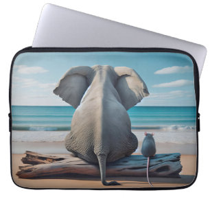 Gray Elephant and Mouse On Driftwood Laptop Sleeve