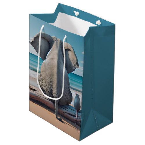 Gray Elephant and Mouse On Driftwood Medium Gift Bag