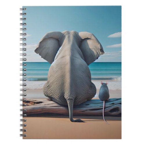 Gray Elephant and Mouse On Driftwood Notebook