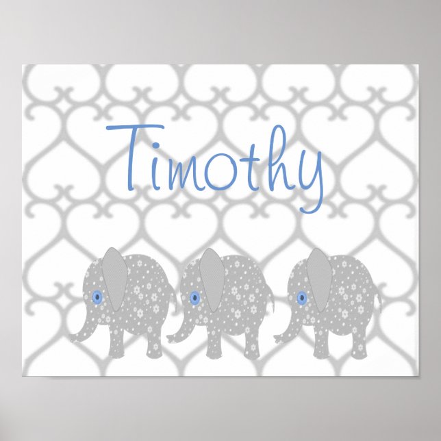 Gray Elephant Baby Nursery Art Poster (Front)