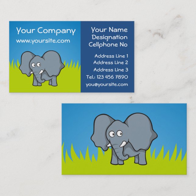 Gray elephant cartoon business card (Front/Back)
