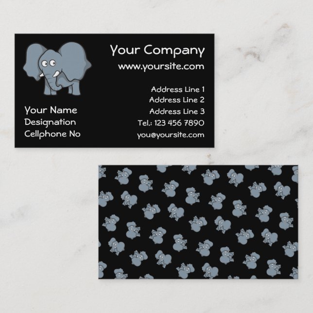 Gray elephant cartoon business card (Front/Back)
