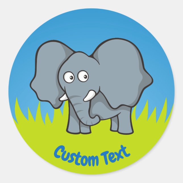 Gray elephant cartoon classic round sticker (Front)