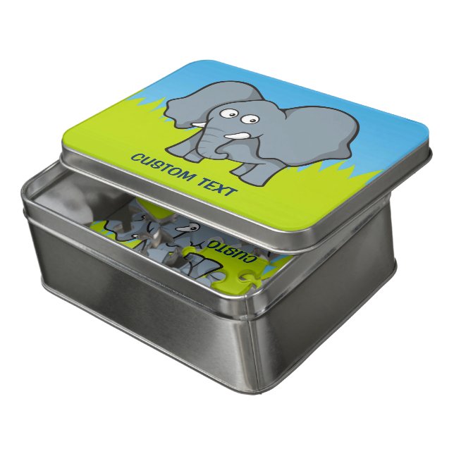Gray Elephant Cartoon Jigsaw Puzzle (Lid Open)