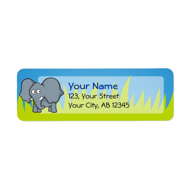Gray elephant cartoon label (Front)