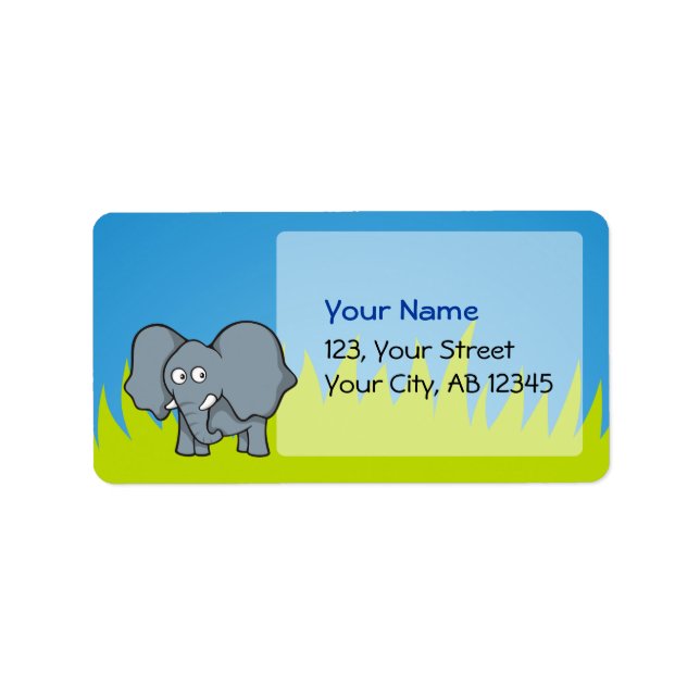 Gray elephant cartoon label (Front)