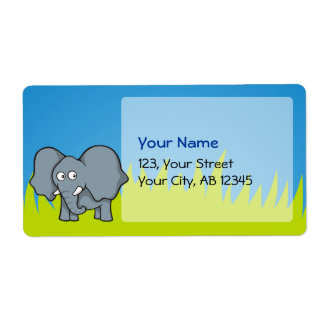 Gray elephant cartoon label