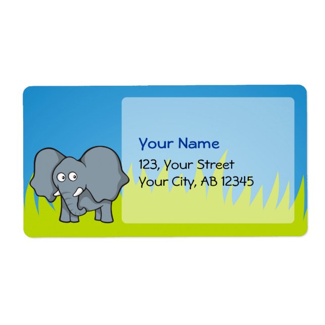 Gray elephant cartoon label (Front)