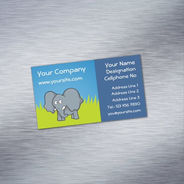 Gray elephant cartoon magnetic business card (In Situ)