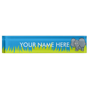 Gray elephant cartoon nameplate