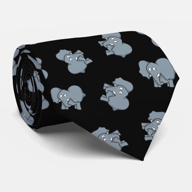 Gray Elephant Cartoon Pattern Tie (Rolled)