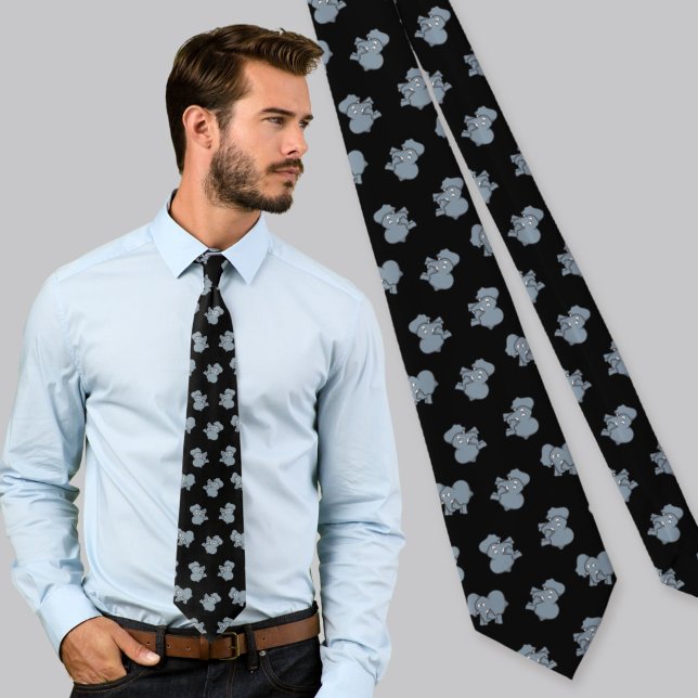 Gray Elephant Cartoon Pattern Tie (Creator Uploaded)