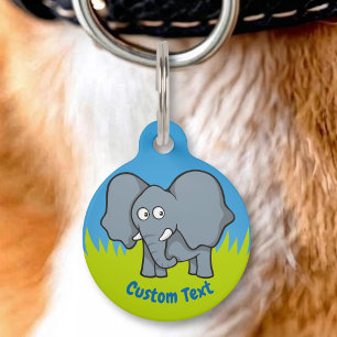 Gray elephant cartoon pet ID tag