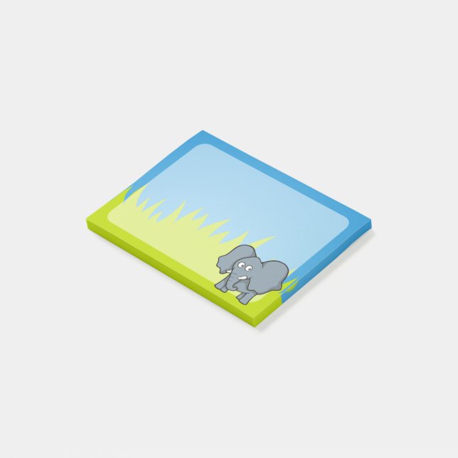 Gray elephant cartoon post-it notes (Angled)