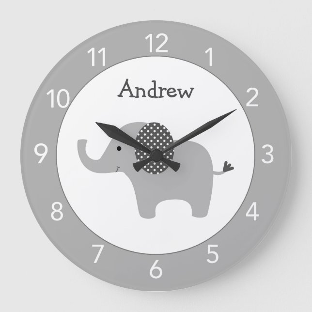 Gray Elephant Custom Nursery Round Clock (Front)