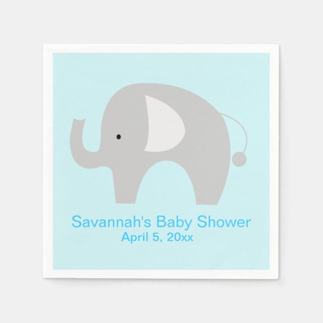 Gray Elephant Custom Party Napkin (Blue) (Front)