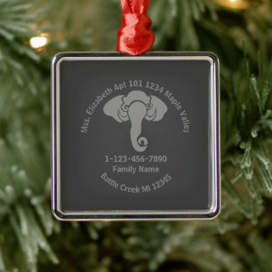 Gray Elephant Family Home Address Republican Metal Ornament