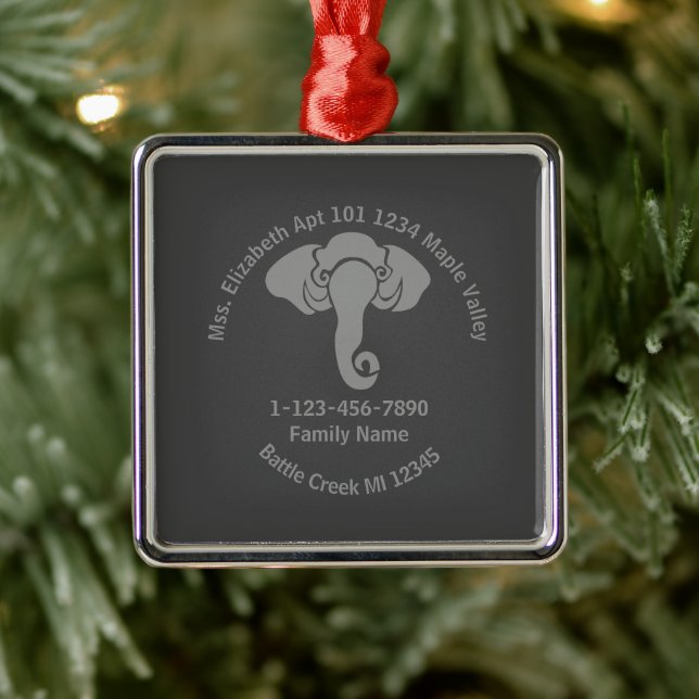 Gray Elephant  Family Home Address Republican  Metal Ornament (Tree)