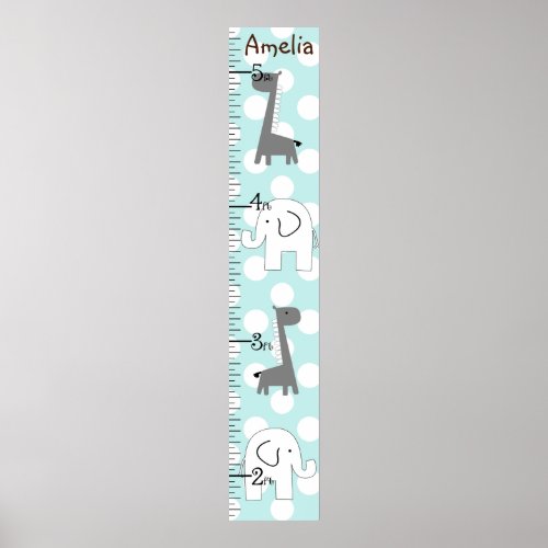 Gray Elephant  Giraffe Growth Chart Any Color